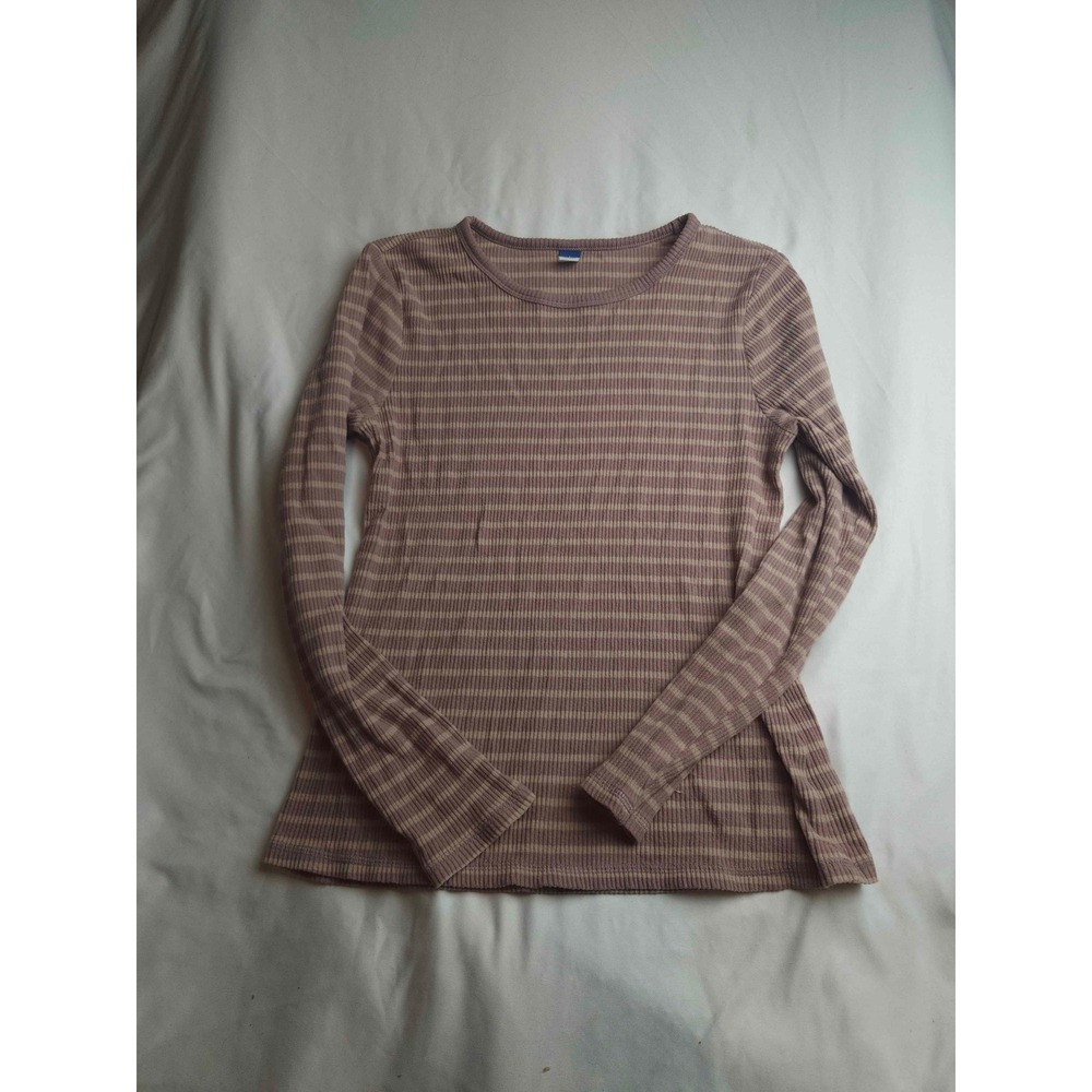 Old Navy Womens Large Mauve Pink Striped Ribbed Long Sleeve Crewneck Top